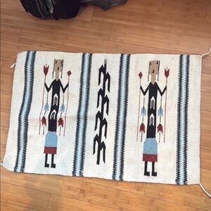 Handcrafted Tribal Wall Hanging in Cream and Black vintage Navajo
